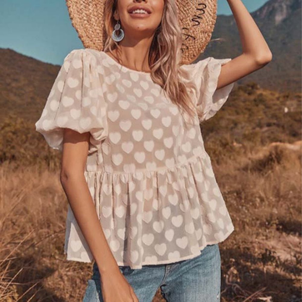 New Sweet Heart Boho Sheer White Blouse Top